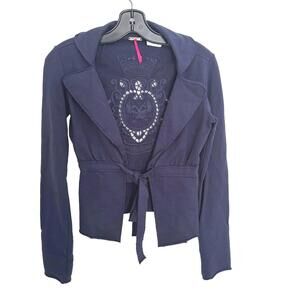 VTG Fornarina Navy Blue Big Embroided Lace Logo Jacket with Tie Waist - S